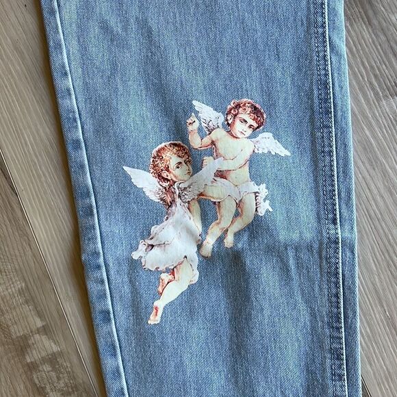 NWT Missguided Denim Riot Hi Rise Mom Jeans Cherub Angels Size 16 16R - Picture 3 of 11